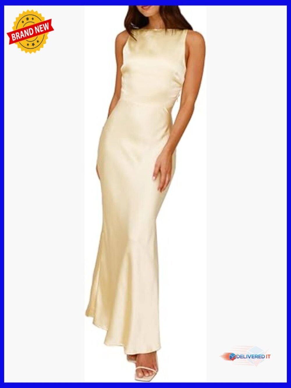 Satin Maxi Dress Formal Sleeveless Open Back Spaghetti Strap Wedding Guest